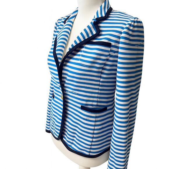 Lilly Pulitzer Blue & White Striped Blazer – Vintage Pink Tag, Nautical Trim, M - Picture 3 of 6